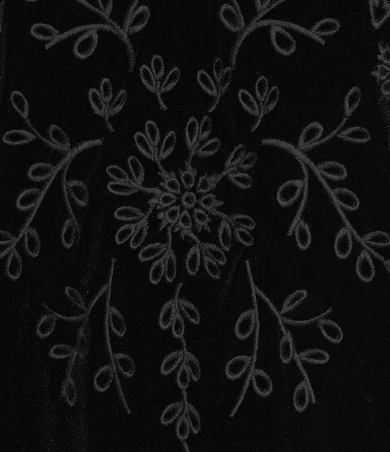 Jones New York Floral Embroidered Stretch Velour Keyhole V-Neck Long Sleeve Blouse