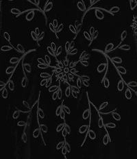 Jones New York Floral Embroidered Stretch Velour Keyhole V-Neck Long Sleeve Blouse