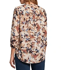 Jones New York Floral Printed Crepe De Chine V-Neck 3/4 Sleeve Tunic