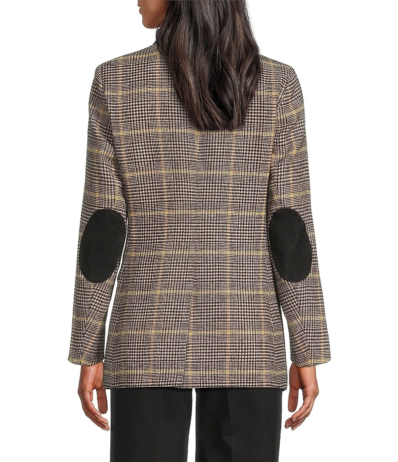 Jones New York Glen Plaid Notch Collar Long Sleeve Elbow Patch One button Jacket