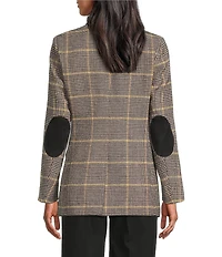 Jones New York Glen Plaid Notch Collar Long Sleeve Elbow Patch One button Jacket