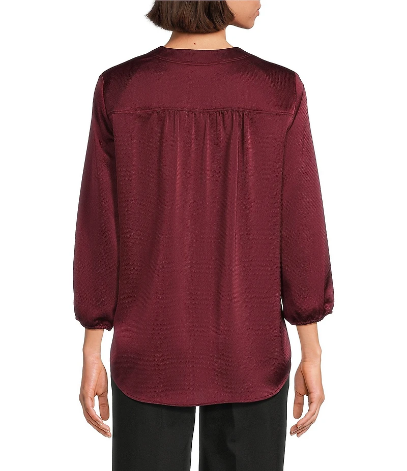 Jones New York Hammered Satin V-Neck 3/4 Sleeve Blouse