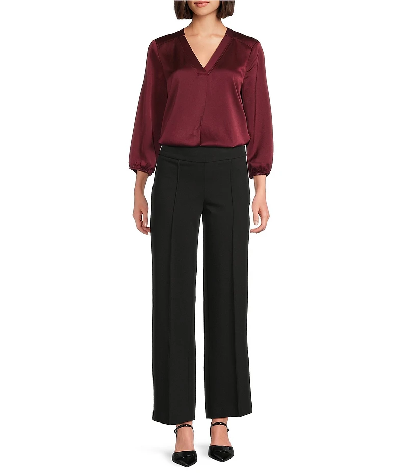 Jones New York Hammered Satin V-Neck 3/4 Sleeve Blouse