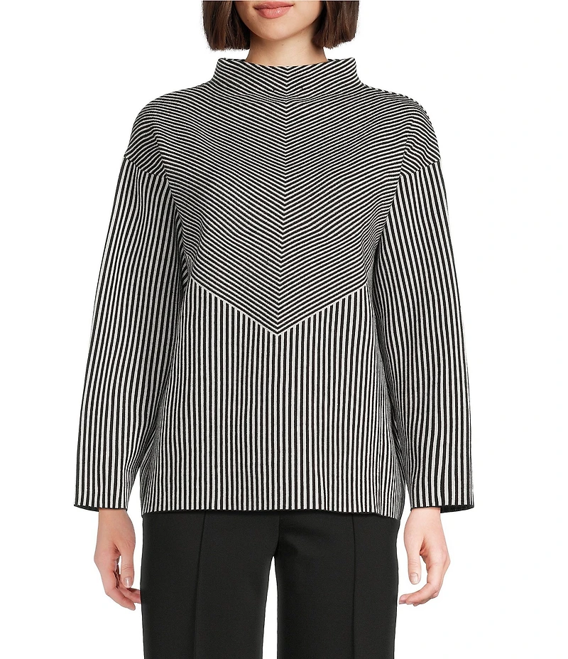Jones New York Jacquard Mock Neck Long Sleeve Sweater