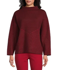 Jones New York Jacquard Mock Neck Long Sleeve Sweater