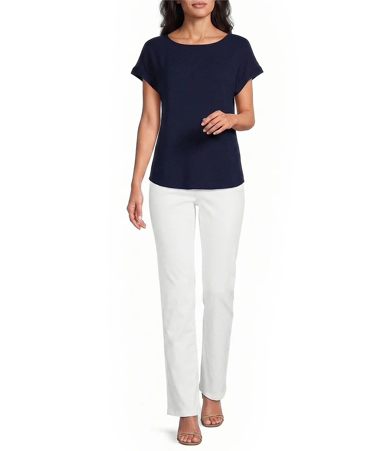 Jones New York Jasper Crepe Boat Neck Short Sleeve Side Button Detail Blouse