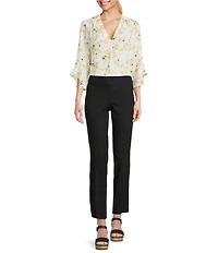 Jones New York Kelly Floral Crepe V-Neck Long Flutter Sleeve Top