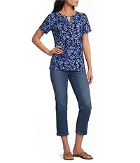Jones New York Knit Jersey Floral Round Neck Short Sleeve Top
