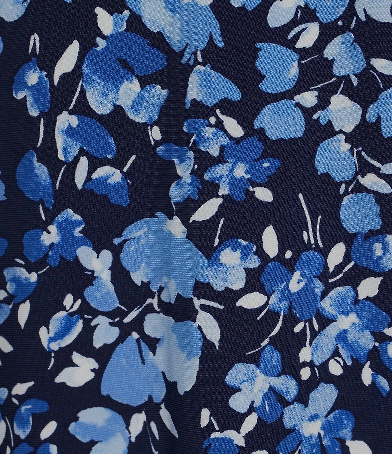 Jones New York Knit Jersey Floral Round Neck Short Sleeve Top