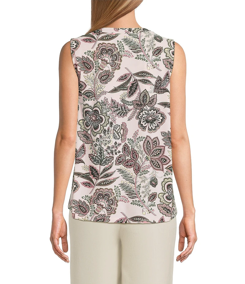 Jones New York Knit Paisley V-Neck Sleeveless Pleated Cami