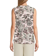 Jones New York Knit Paisley V-Neck Sleeveless Pleated Cami