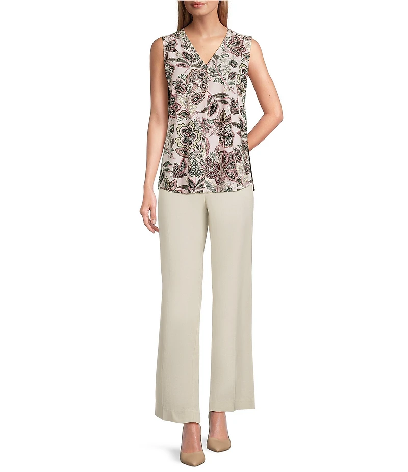 Jones New York Knit Paisley V-Neck Sleeveless Pleated Cami