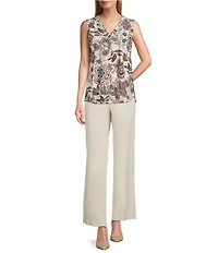 Jones New York Knit Paisley V-Neck Sleeveless Pleated Cami