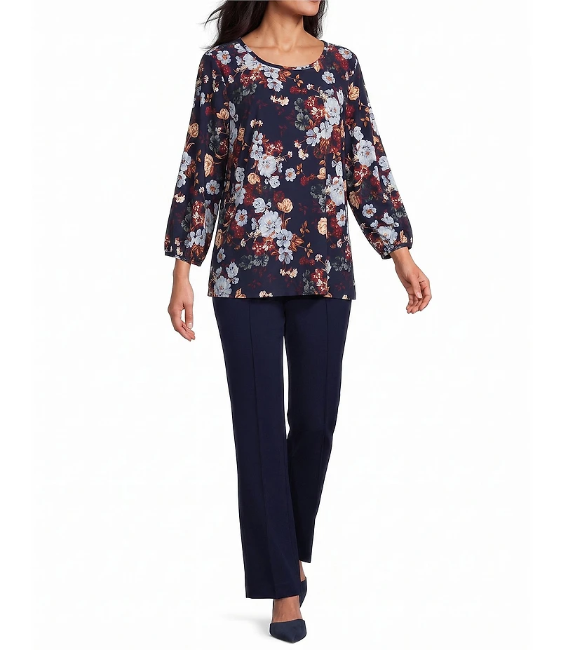Jones New York Knit Print Round Neck Bracelet Sleeve Shoulder Button Top