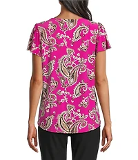 Jones New York Knit Printed V-Neck Flutter Sleeve Top