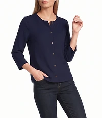 Jones New York Knit Round Neck Long Sleeve Button Front Cardigan