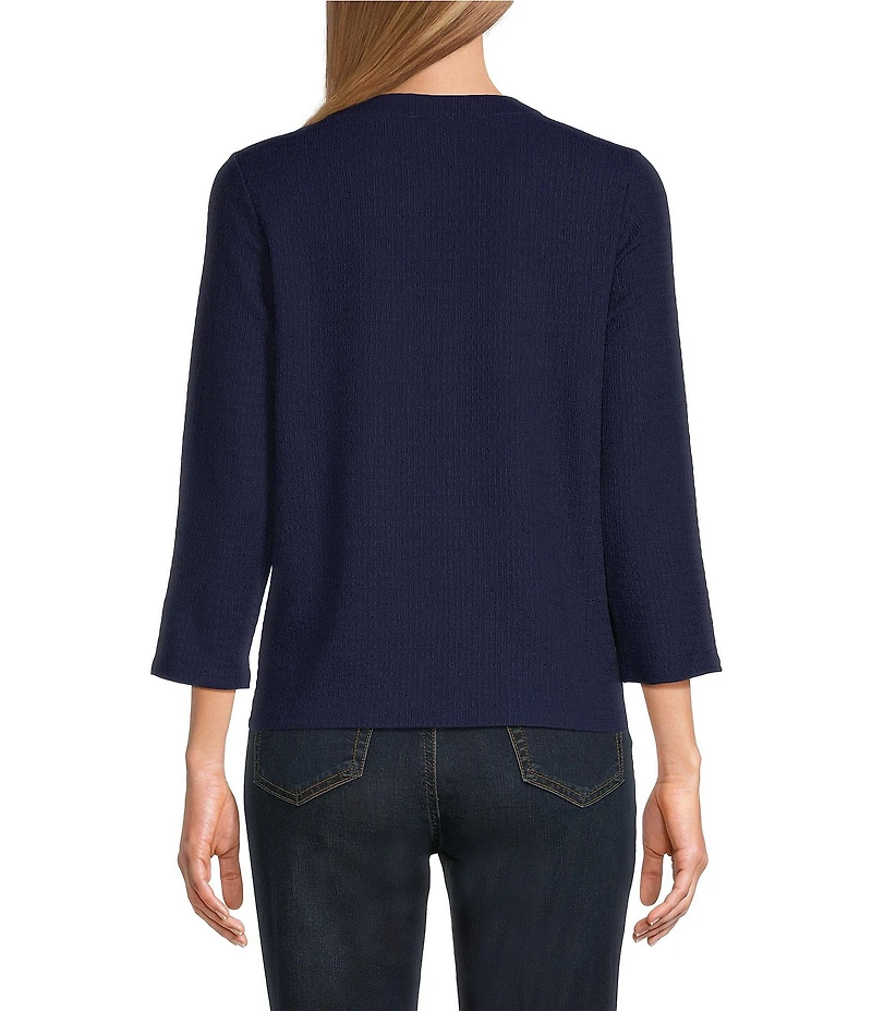 Jones New York Knit Round Neck Long Sleeve Button Front Cardigan