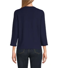 Jones New York Knit Round Neck Long Sleeve Button Front Cardigan