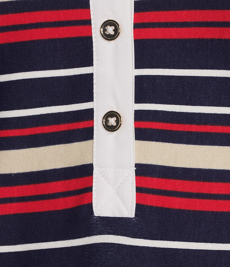 Jones New York Knit Stripe Polo Collar Elbow Sleeve Top