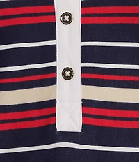 Jones New York Knit Stripe Polo Collar Elbow Sleeve Top