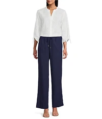Jones New York Linen Blend Drawstring Straight Pants