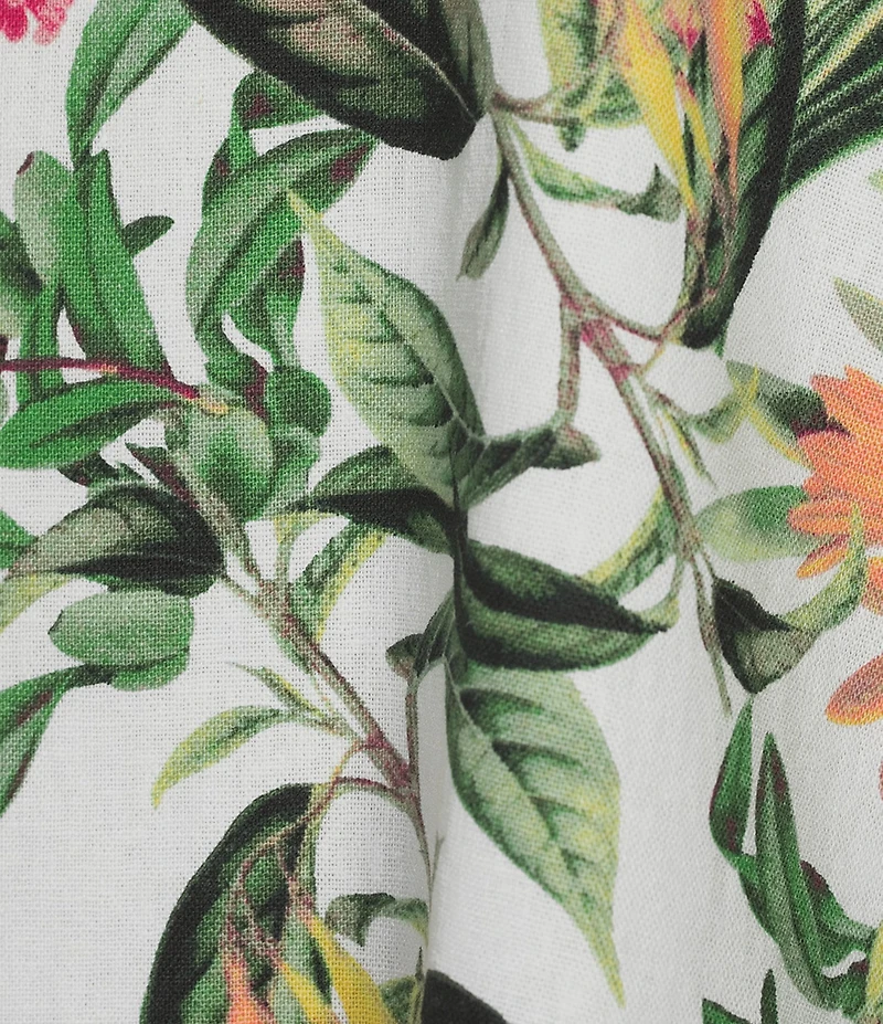 Jones New York Linen Blend Floral Crew Neck Short Sleeve Side Button Detail Swing Dress