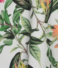 Jones New York Linen Blend Floral Crew Neck Short Sleeve Side Button Detail Swing Dress