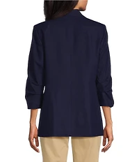 Jones New York Linen Blend Notch Lapel Long Scrunch Sleeve Open Front Blazer