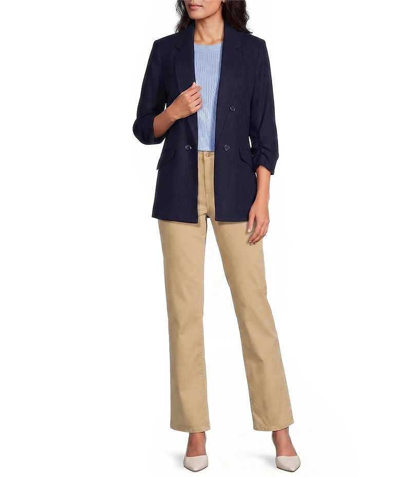 Jones New York Linen Blend Notch Lapel Long Scrunch Sleeve Open Front Blazer