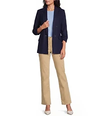 Jones New York Linen Blend Notch Lapel Long Scrunch Sleeve Open Front Blazer