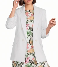 Jones New York Linen Blend Notch Lapel Long Scrunch Sleeve Open Front Blazer