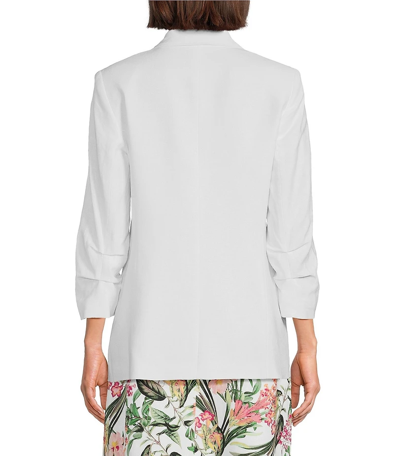 Jones New York Linen Blend Notch Lapel Long Scrunch Sleeve Open Front Blazer