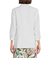 Jones New York Linen Blend Notch Lapel Long Scrunch Sleeve Open Front Blazer