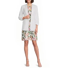 Jones New York Linen Blend Notch Lapel Long Scrunch Sleeve Open Front Blazer