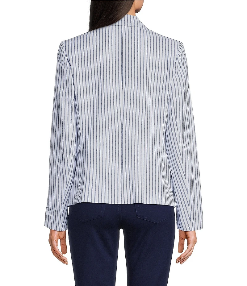 Jones New York Linen Blend Stripe Faux Double Breasted Notch Lapel Long Sleeve Jacket