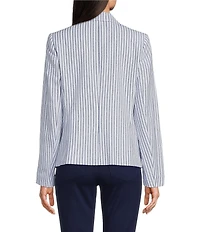 Jones New York Linen Blend Stripe Faux Double Breasted Notch Lapel Long Sleeve Jacket