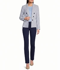 Jones New York Linen Blend Stripe Faux Double Breasted Notch Lapel Long Sleeve Jacket