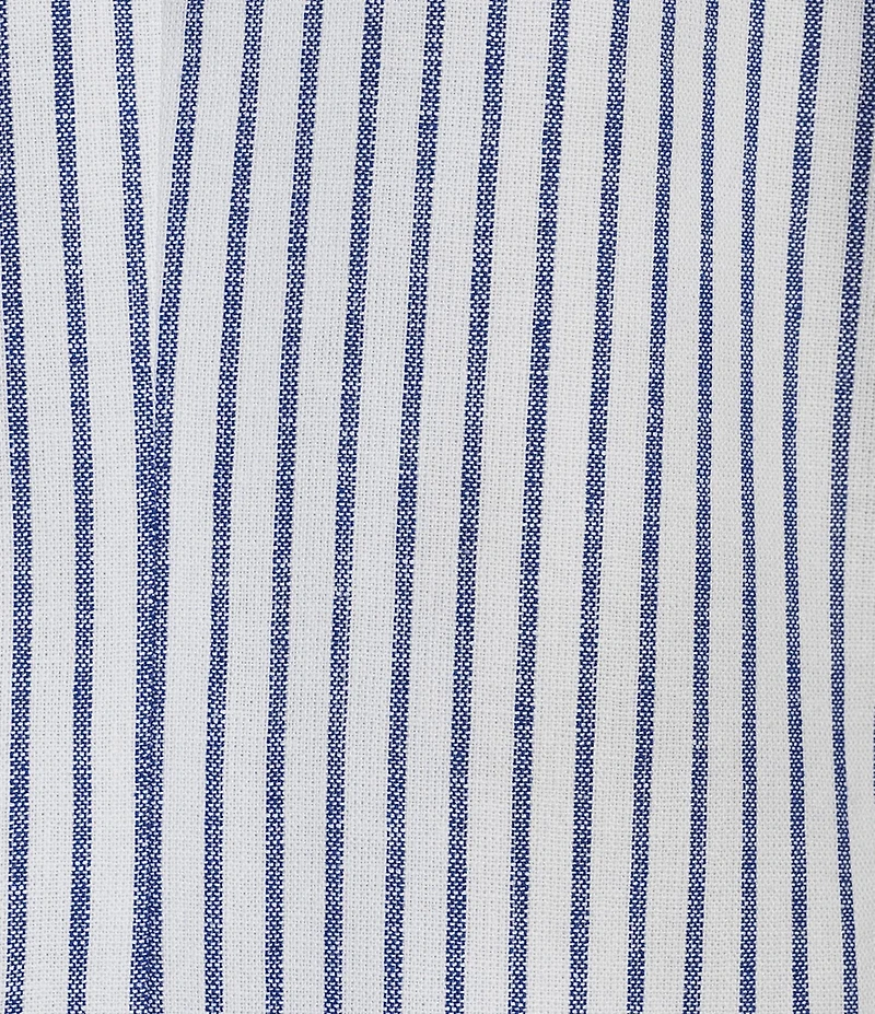 Jones New York Linen Blend Stripe Faux Double Breasted Notch Lapel Long Sleeve Jacket