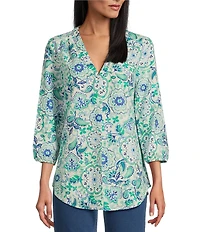 Jones New York Linen Blend V-Neck 3/4 Sleeve Tunic