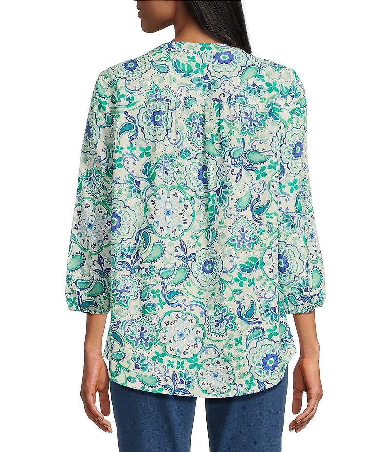 Jones New York Linen Blend V-Neck 3/4 Sleeve Tunic