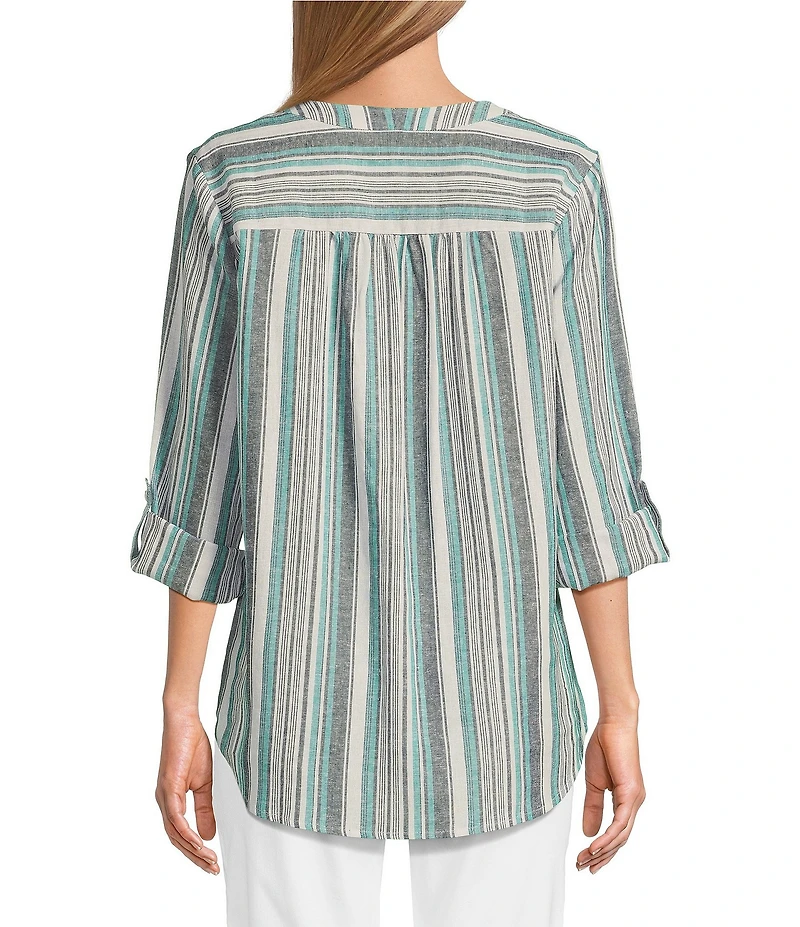 Jones New York Linen Blend V-Neck Roll Tab Sleeve Tunic