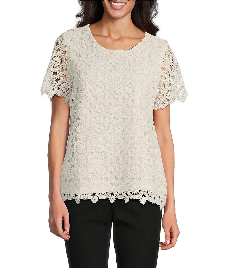 Jones New York Medallion Lace Short Sleeve Tee
