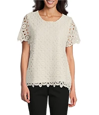 Jones New York Medallion Lace Short Sleeve Tee