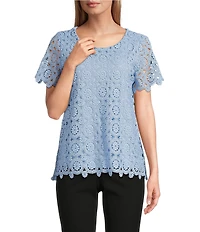 Jones New York Medallion Lace Short Sleeve Tee