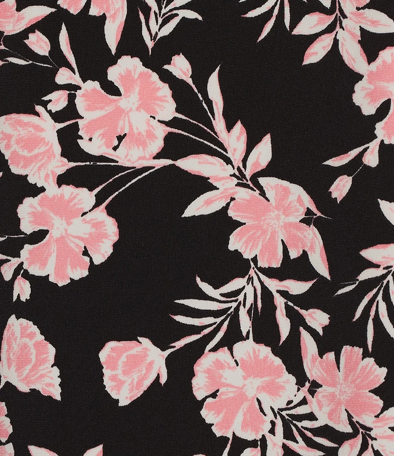 Jones New York Mixed Media Floral V-Neck Short Double Flutter Sleeve Top