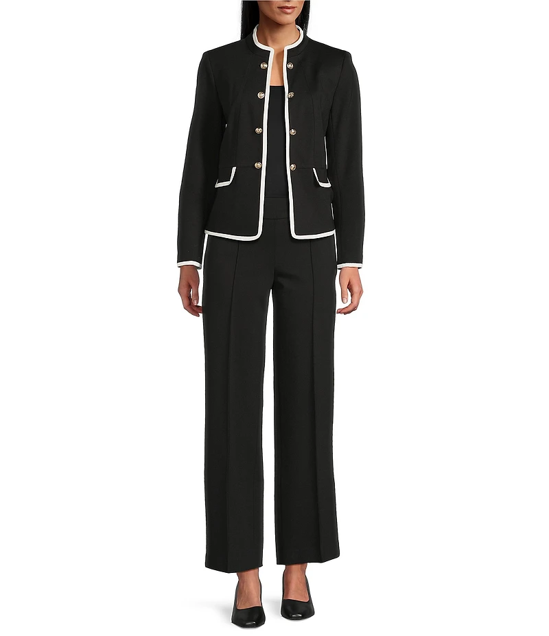 Jones New York Modern Compression Military Crew Neck Long Sleeve Button Front Jacket