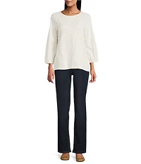 Jones New York Novelty Knit Jersey Crew Neck Long Sleeve Top