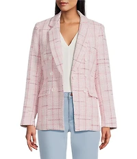 Jones New York Petal Pink Tweed Notch Lapel Long Sleeve One Button Blazer