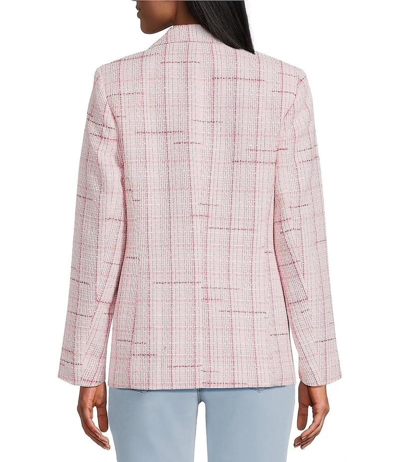 Jones New York Petal Pink Tweed Notch Lapel Long Sleeve One Button Blazer
