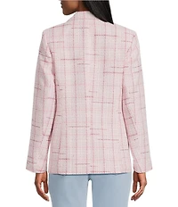 Jones New York Petal Pink Tweed Notch Lapel Long Sleeve One Button Blazer